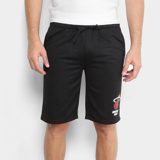 Bermuda Moletom NBA Miami Heat Masculina - Preto