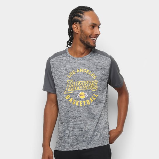 Camiseta NBA Los Angeles Lakers 17 Fio Tinto Mesh Masculina - Preto+Cinza