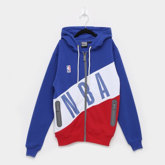 Jaqueta Moletom Infantil NBA Bolso Zíper Masculina - Azul