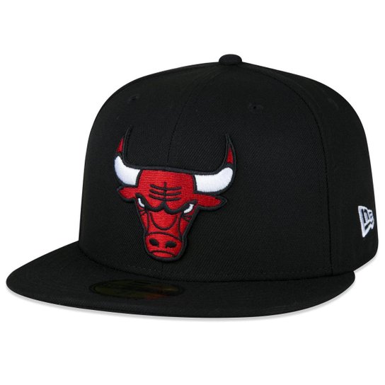 BONÉ 59FIFTY ABA RETA NBA CHICAGO BULLS ABA RETA FITTED PRETO NEW ERA FECHADO