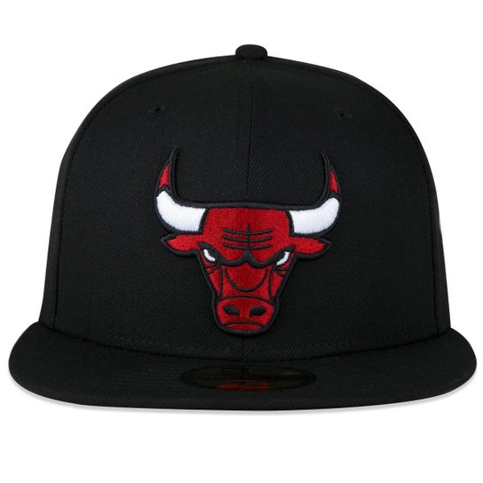 BONÉ 59FIFTY ABA RETA NBA CHICAGO BULLS ABA RETA FITTED PRETO NEW ERA FECHADO
