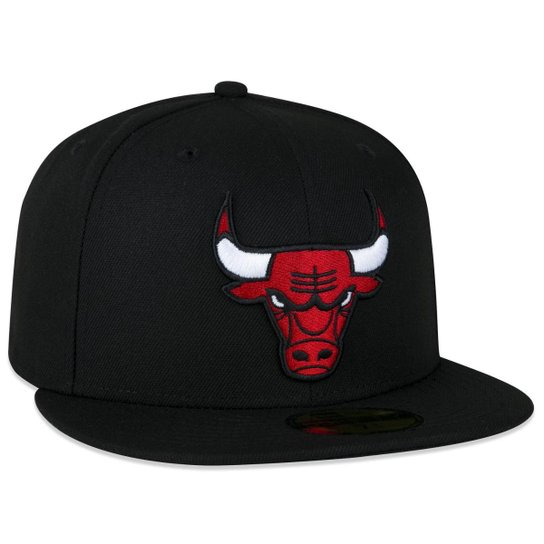 BONÉ 59FIFTY ABA RETA NBA CHICAGO BULLS ABA RETA FITTED PRETO NEW ERA FECHADO