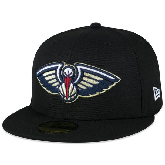 BONÉ 59FIFTY ABA RETA NBA NEW ORLEANS PELICANS ABA RETA FITTED PRETO NEW ERA FECHADO