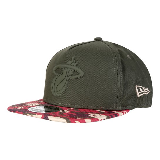 Boné New Era NBA Miami Heat Aba Reta - Verde Militar