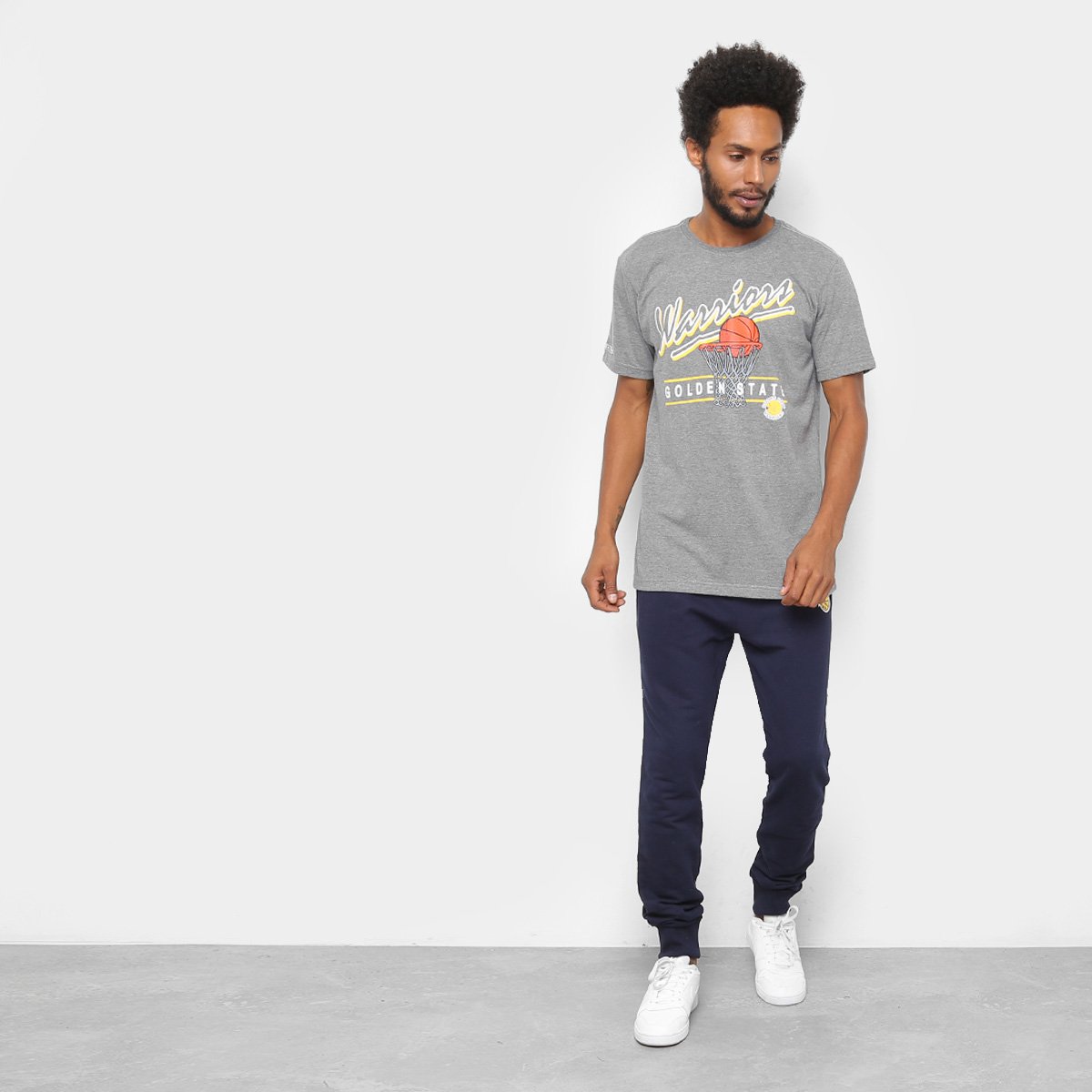 Camisa Mitchell & Ness Drive To The Basket Golden State Warriors Masculina - Cinza - Loja NBA