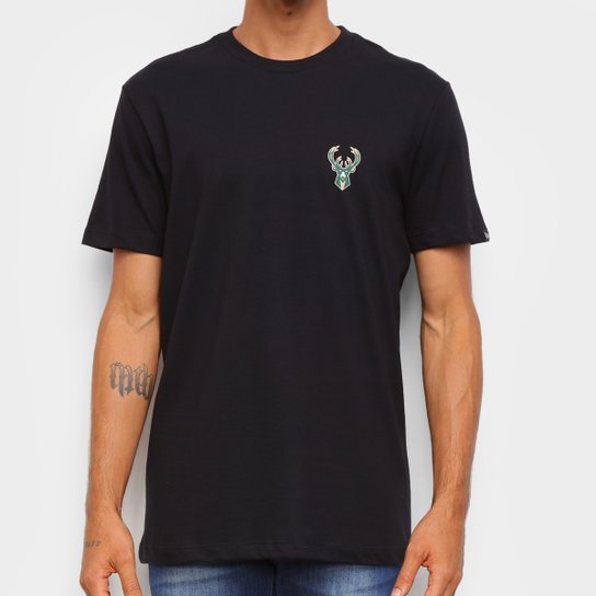 Camiseta Black Pack NBA Milwaukee Bucks New Era Logo Milbuc Masculina - Preto+verde
