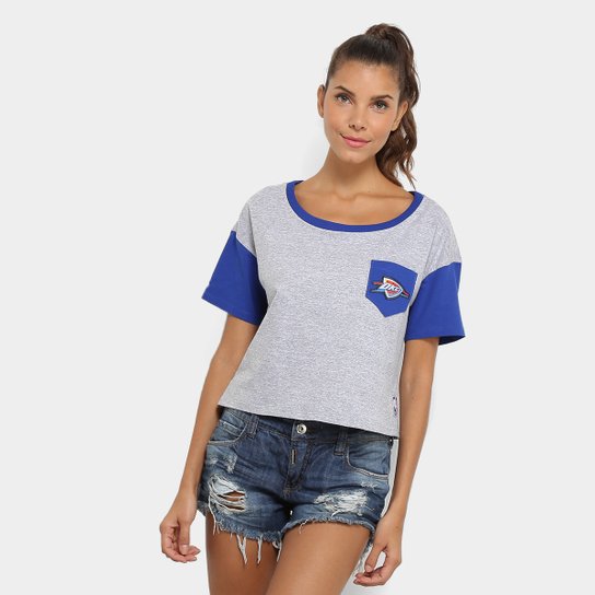 Camiseta Cropped NBA Logo Oklahoma Feminina - Mescla