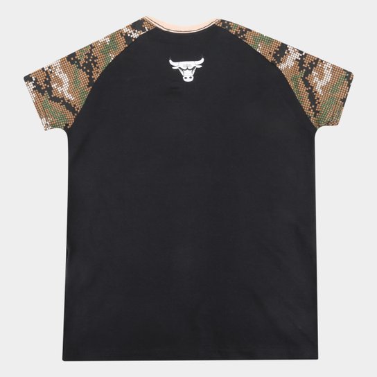 Camiseta Juvenil Chicago Bulls NBA Camo Masculina - Preto