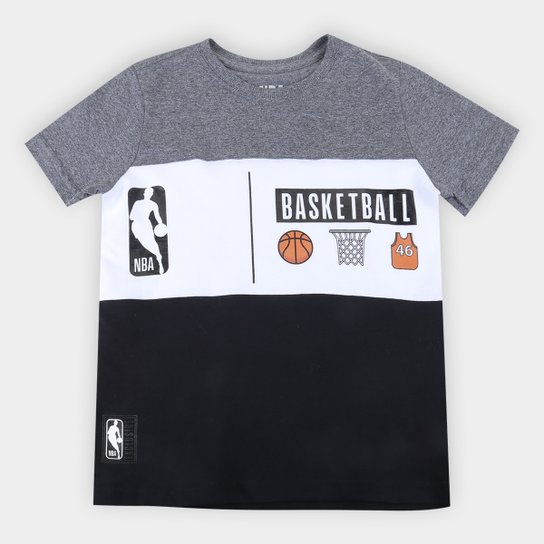 Camiseta Juvenil NBA Basketball Masculina - Grafite+Cinza