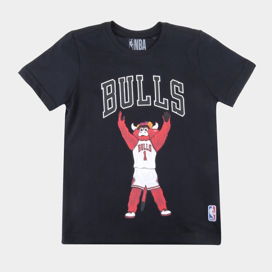 Camiseta Juvenil NBA Chicago Bulls Mascote Masculina - Preto