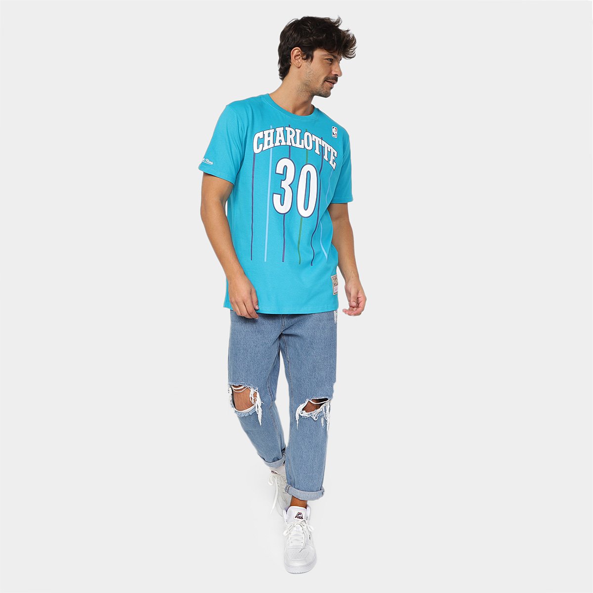 Camiseta Mitchell & Ness Charlotte Hornets Dell Curry 30 Masculina
