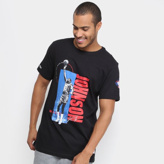 Camiseta Mitchell & Ness NBA Magic Johnson Masculina - Preto