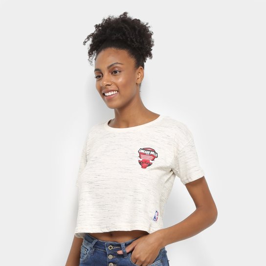 Camiseta NBA Chicago Bulls Cropped Shield Feminina - Areia