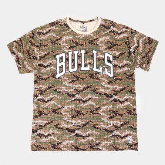 Camiseta NBA Chicago Bulls Pixel Plus Size Masculina - Marrom