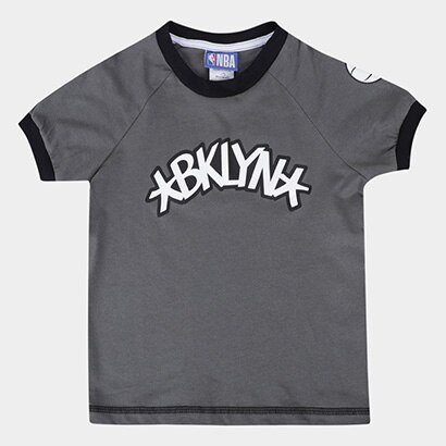 Camiseta NBA Juvenil Brooklyn Nets Campus Braziline - Chumbo