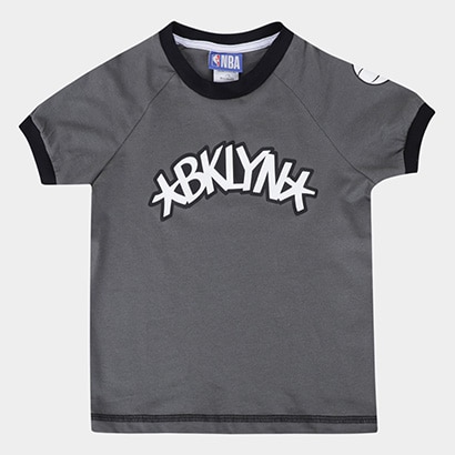 Camiseta NBA Juvenil Brooklyn Nets Campus Braziline - Chumbo