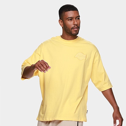 Camiseta NBA Los Angeles Lakers Faux Emboss Masculina - Amarelo