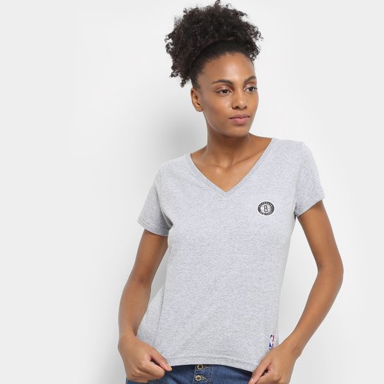 Camiseta NBA Mini Logo Brooklyn Nets Feminina - Cinza