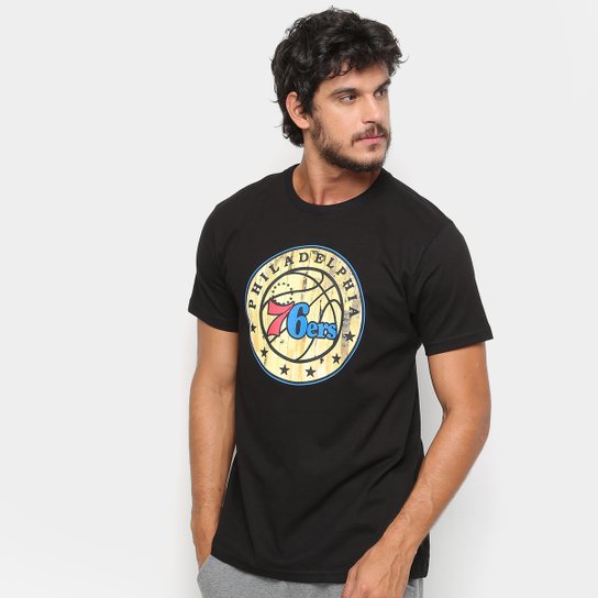 Camiseta NBA Philadelphia 76ers Wool Court Masculina - Preto