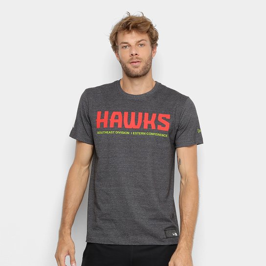 Camiseta New Era NBA Atlanta Hawks Color Block Letter In Square Masculina - Mescla Escuro