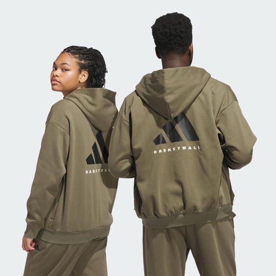 Moletom Infantil Adidas Capuz Zíper Basketball Unissex