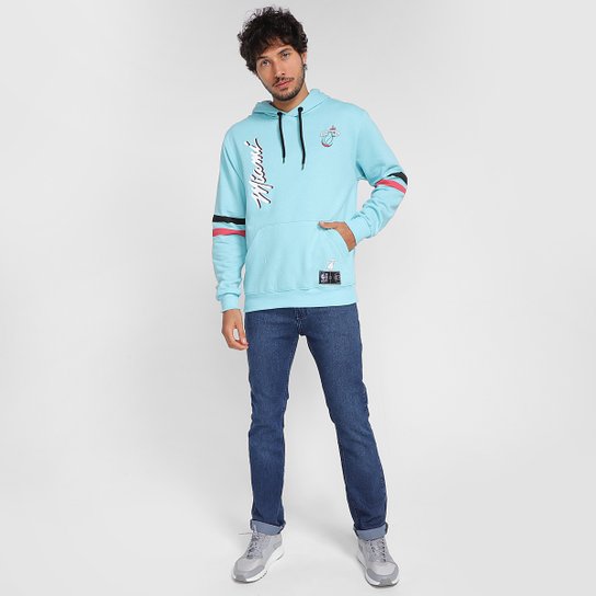 Moletom NBA Miami Heat Canguru Masculino - Azul Claro