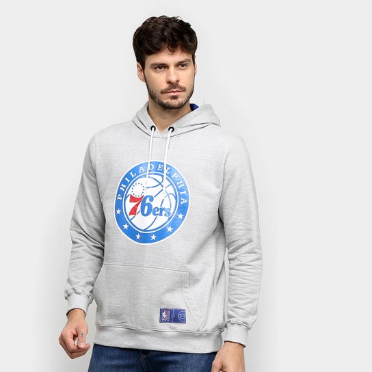 Moletom NBA Philadelphia 76ers Canguru Masculino - Cinza