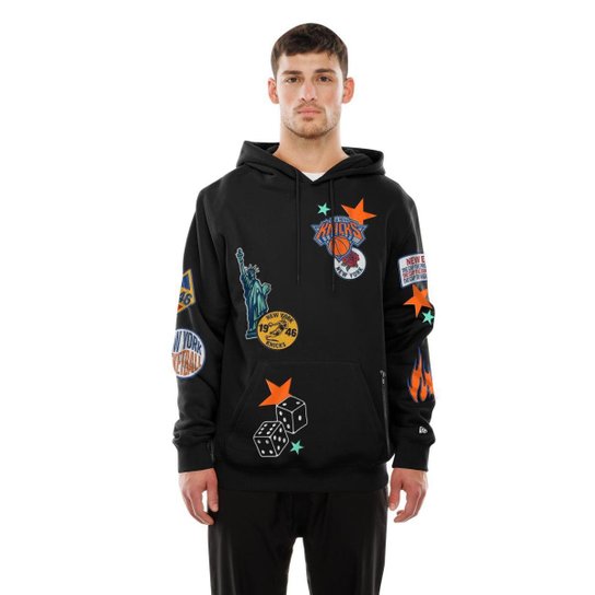 MOLETOM NEW ERA CANGURU FECHADO NEW YORK KNICKS NBA PRETO