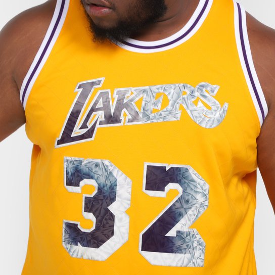 Regata Mitchell e Ness 75TH Anni Jersey La Lakers Magic Johnson Plus Size Masculina