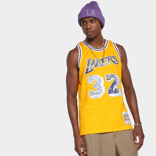 Regata NBA Los Angeles Lakers Mitchell e Ness 75th Anni Jersey Magic Johnson Masculina