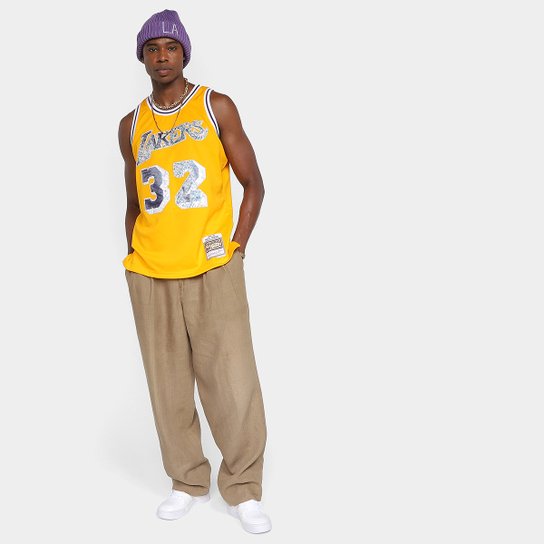 Regata NBA Los Angeles Lakers Mitchell e Ness 75th Anni Jersey Magic Johnson Masculina