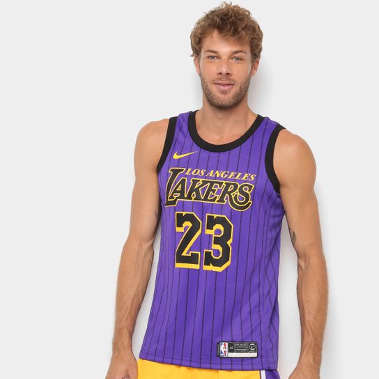Regata Swingman NBA Los Angeles Lakers LeBron James Nike Masculina - Roxo+Amarelo