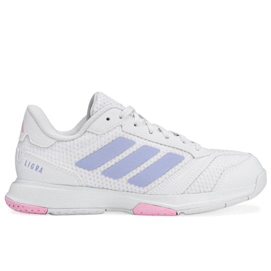 Tênis Adidas Ligra 8 Indoor Branco Azul e Rosa