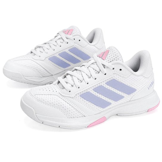 Tênis Adidas Ligra 8 Indoor Branco Azul e Rosa